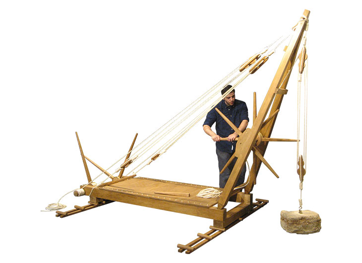 The crane with winches for the elevation of mast and load