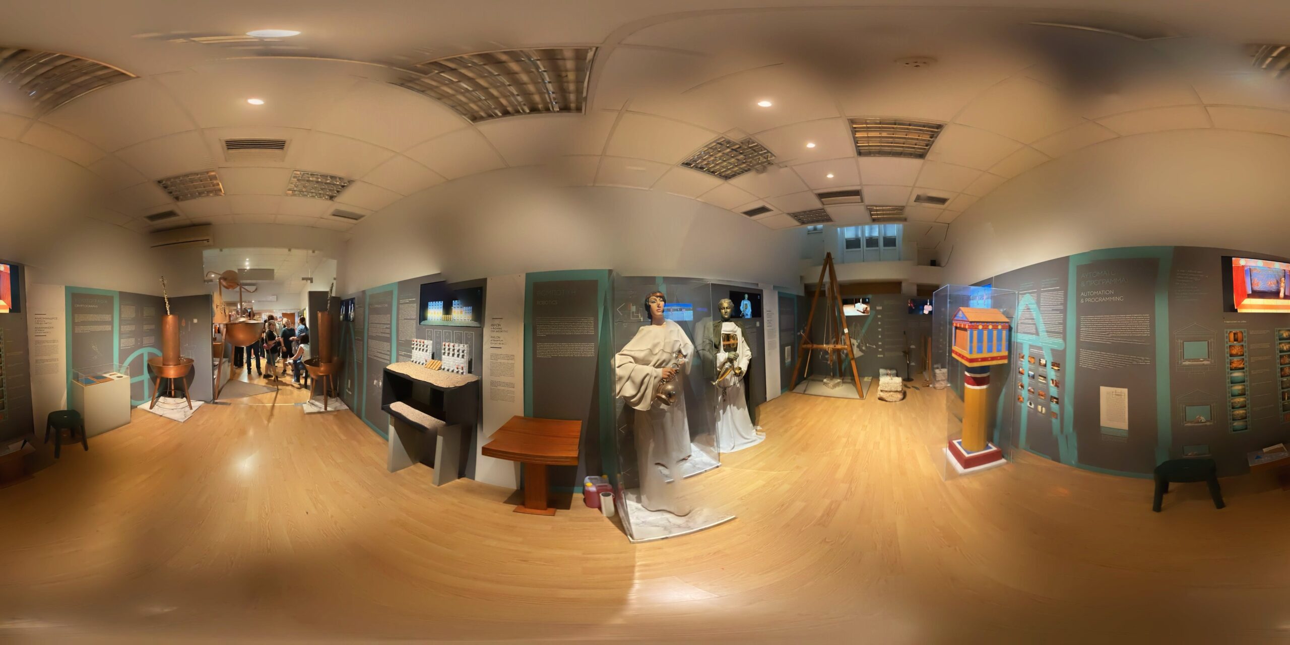 2nd 360 view of heron's hall in the museum of ancient greek technology athens