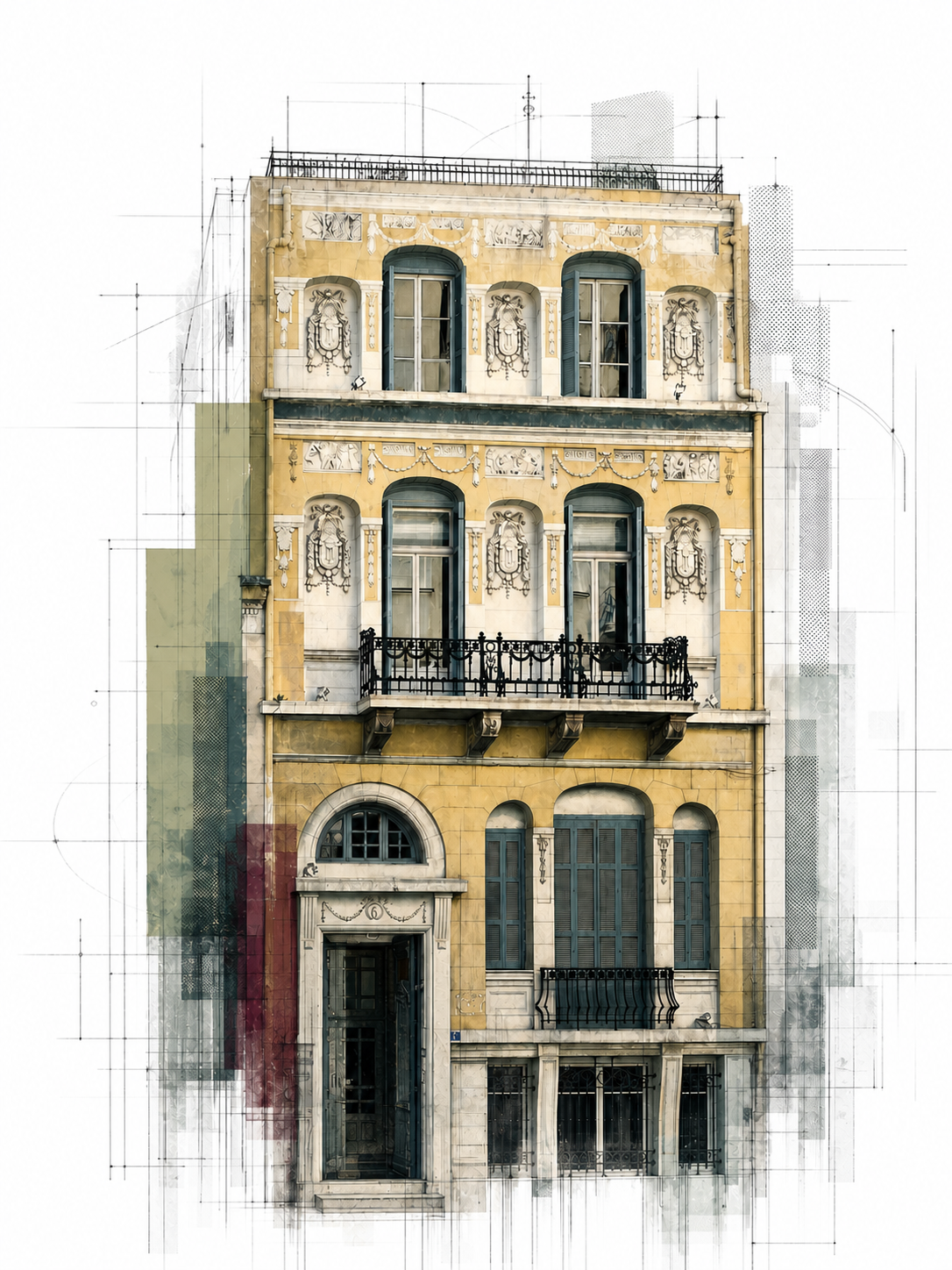 Architectural line drawing of the Kotsanas Museum building in Athens