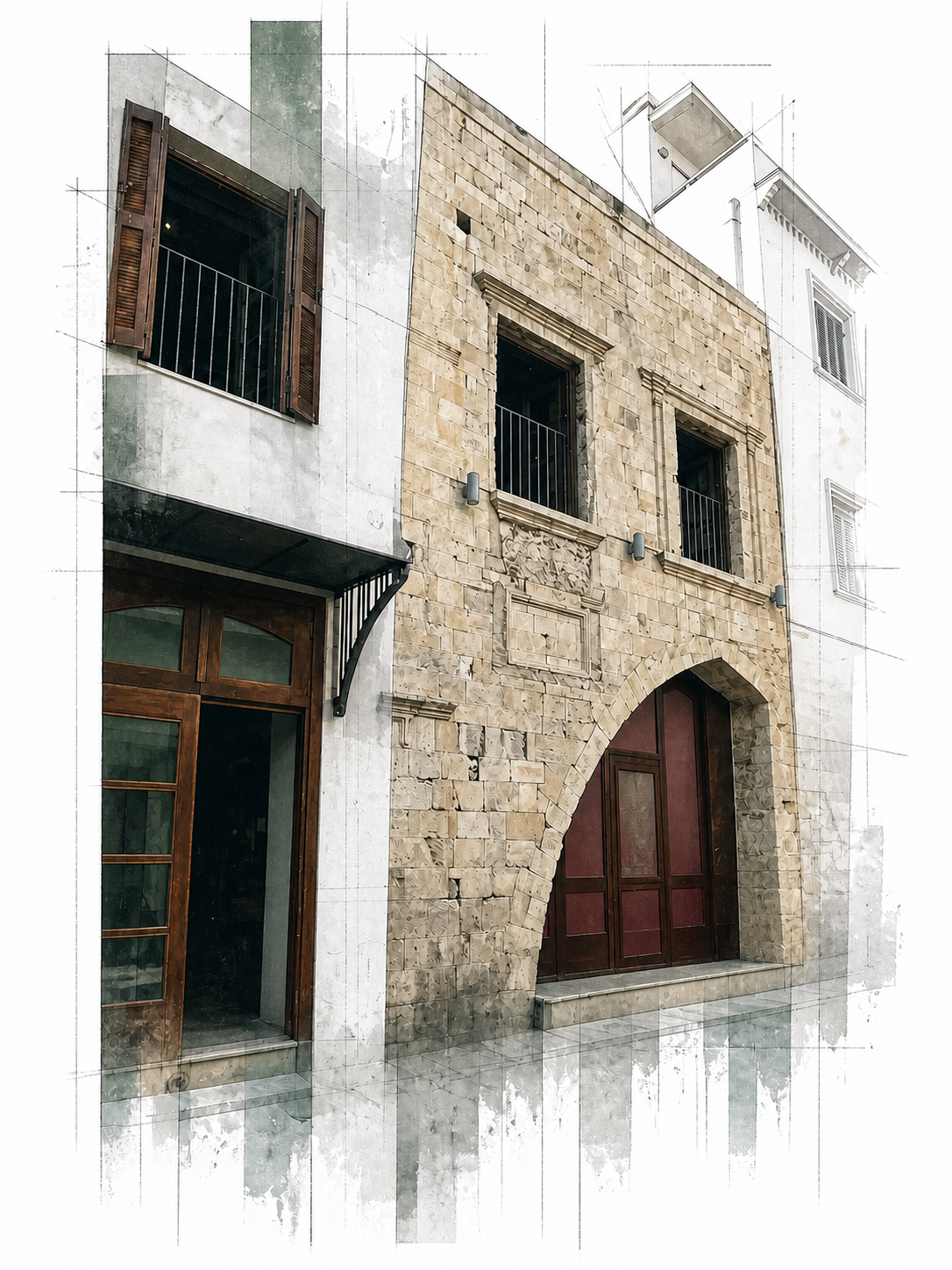 Architectural artwork of the Kotsanas Museum building in Heraklion