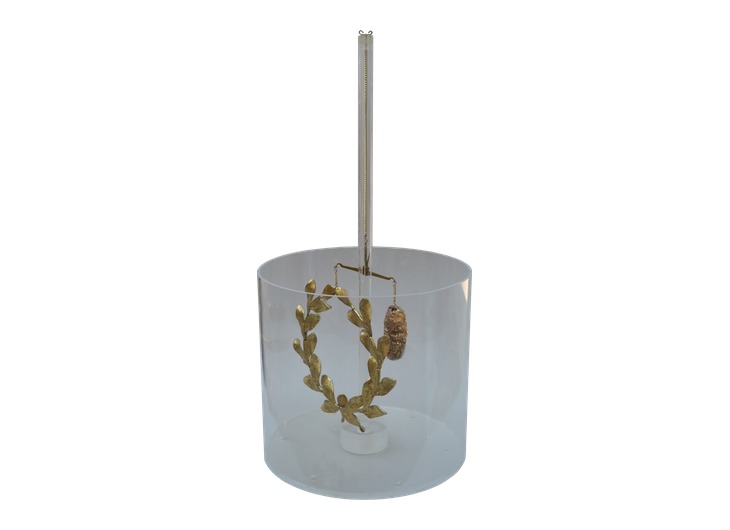 Reconstruction demonstrating Archimedes’ gold purity test with a balance immersed in water