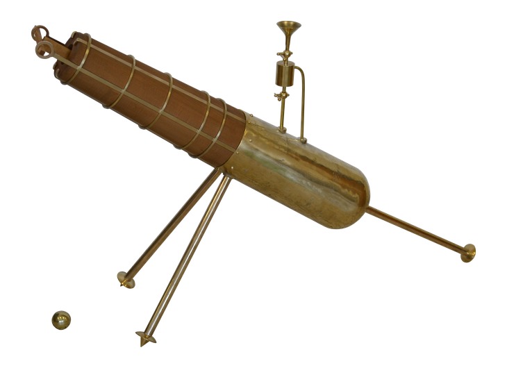 Reconstruction of Archimedes’ steam cannon, with a metal boiler, launch barrel and water container