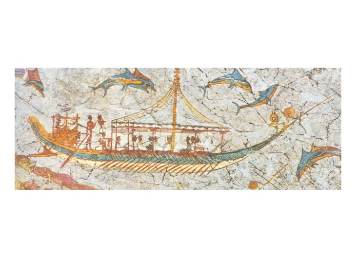Detail of the Akrotiri ship fresco illustrating a Cycladic-Minoan vessel
