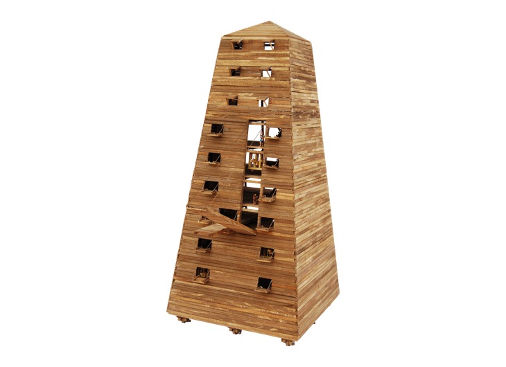 Front view of the reconstructed Helepolis of Epimachus, a nine-storey ancient Greek siege tower