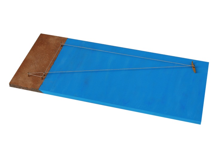 Model demonstrating a long distance from a ship to the shore using similar triangles