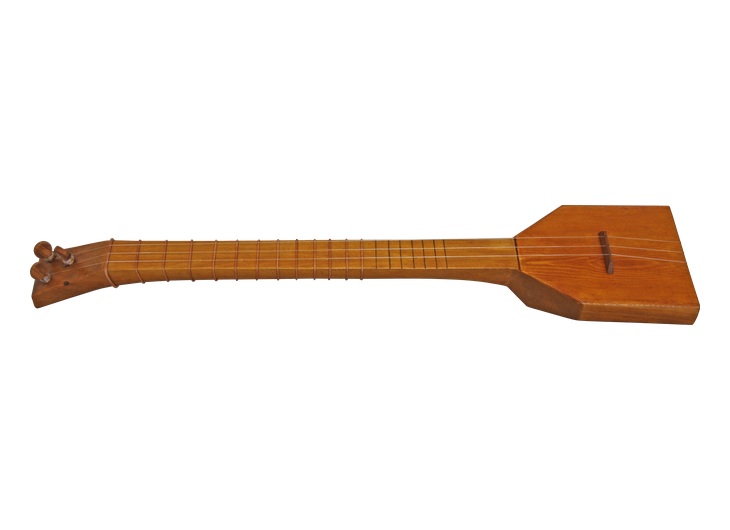 Reconstructed three-stringed pandoura with a wooden soundbox and a long fretted neck
