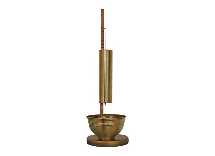 Reconstructed parabolic clepsydra clock with a vertical cylinder and graduated rod