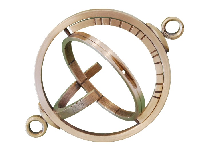 Reconstructed portable ring sundial of Parmenion with three rings unfolded